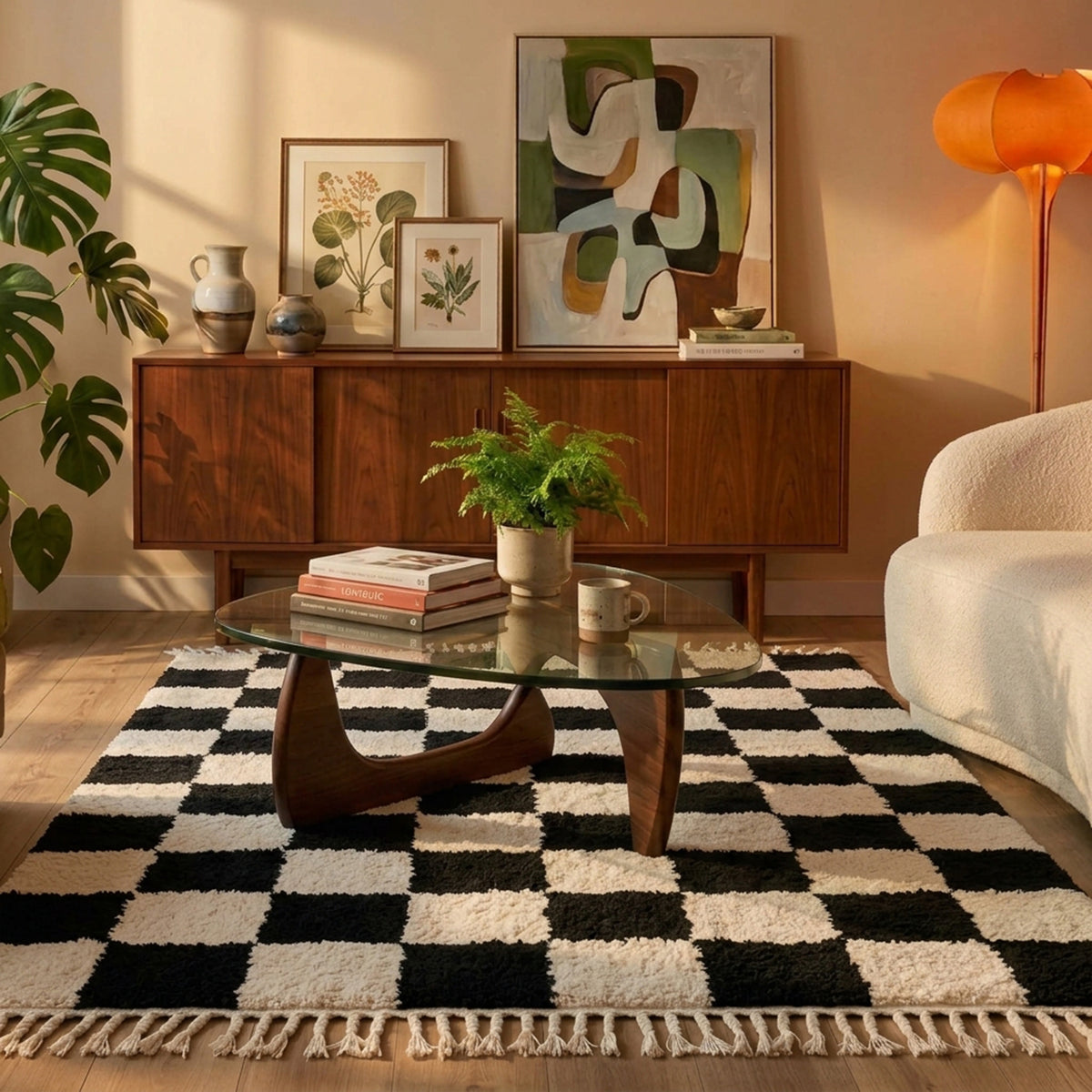 Checkerboard Rug - Blox Fringe Black