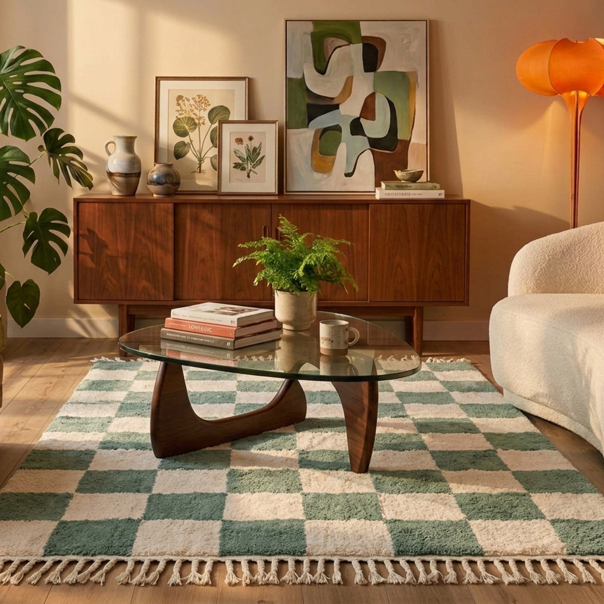 Checkerboard Rug - Blox Fringe Green