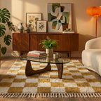 Checkerboard Rug - Blox Fringe Ochre yellow