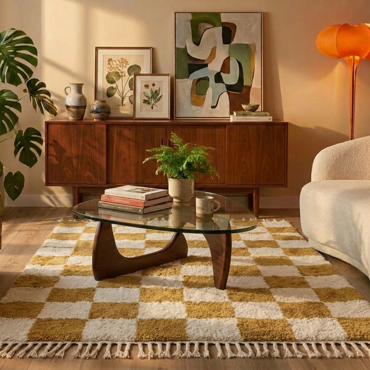 Tapis damier - Blox Fringe Jaune Ocre