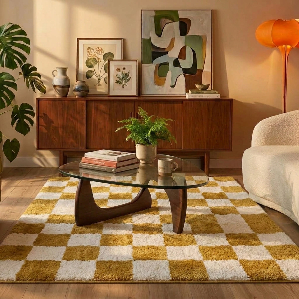 Tapis damier - Blox Jaune Ocre