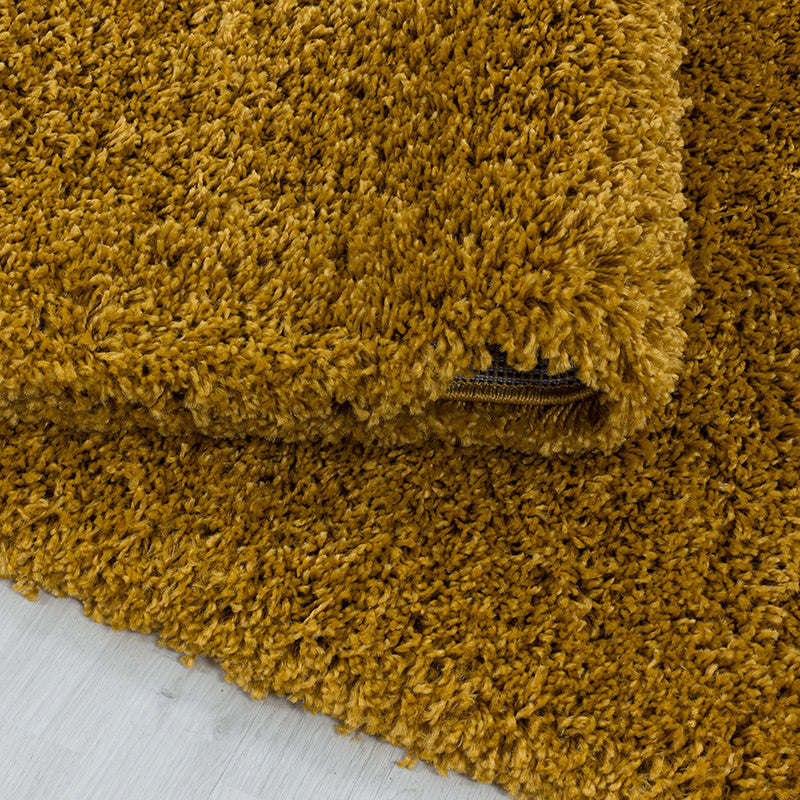 Round High-Pile Floor Rug - Softy Ochre Yellow