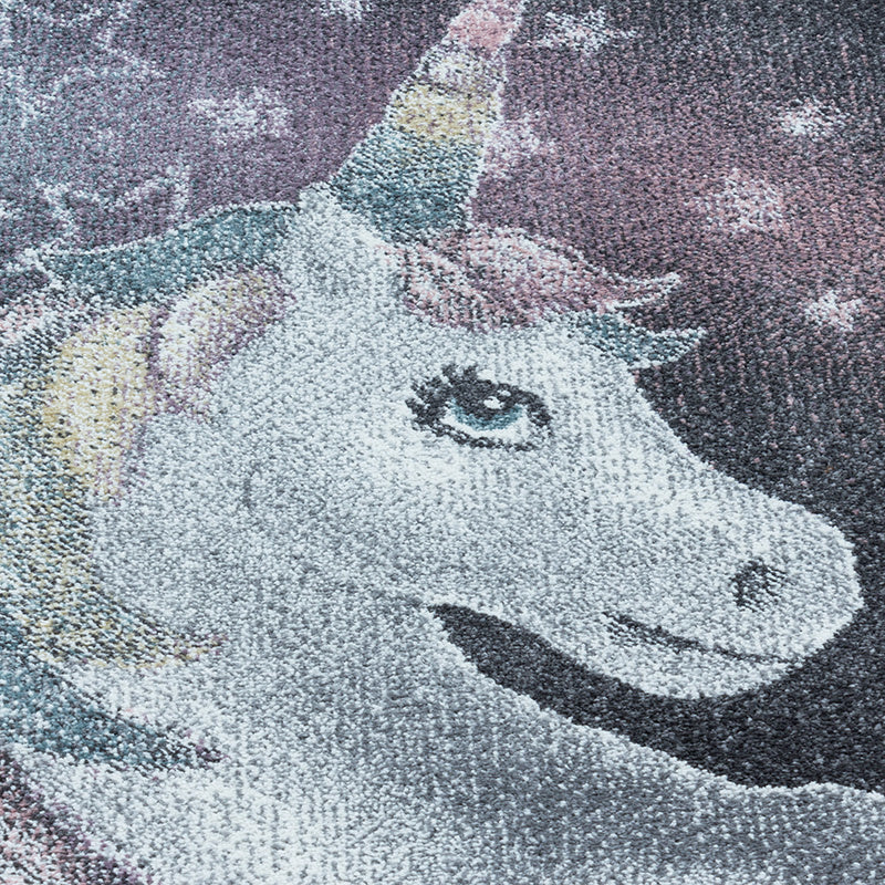 Round Children's Floor Rug Unicorn - Fleurtje Grey
