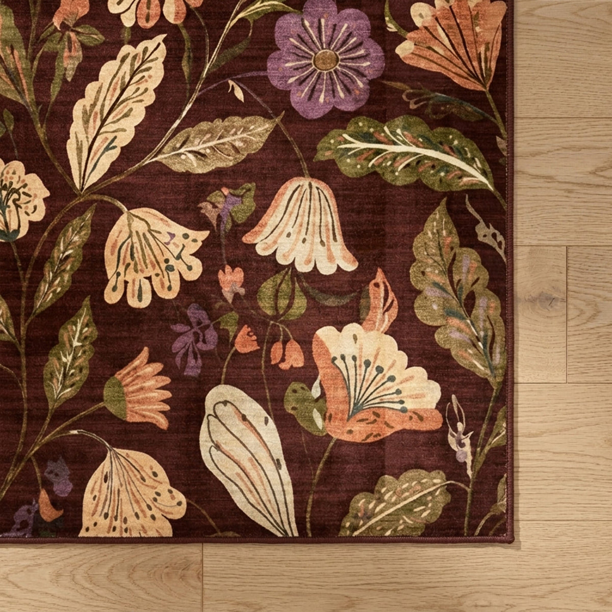 Washable rug – Misty Flowers Brown