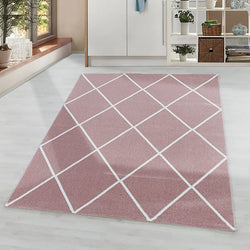 Low pile floor rug - Smoothly Lines Pink/White
