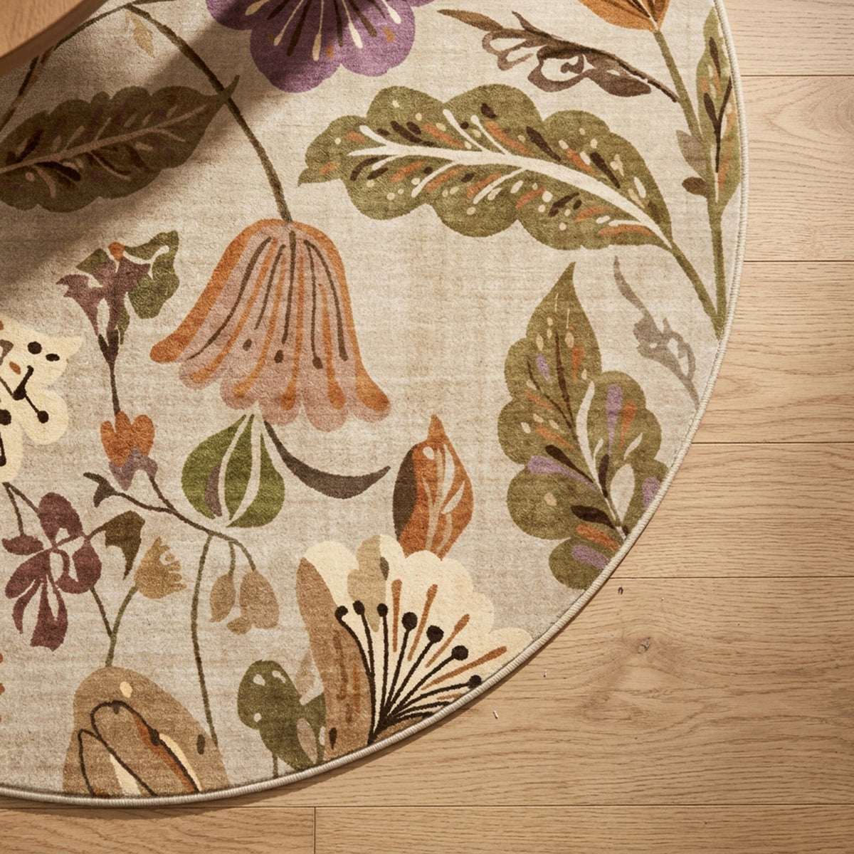 Round washable rug - Misty Flowers Cream
