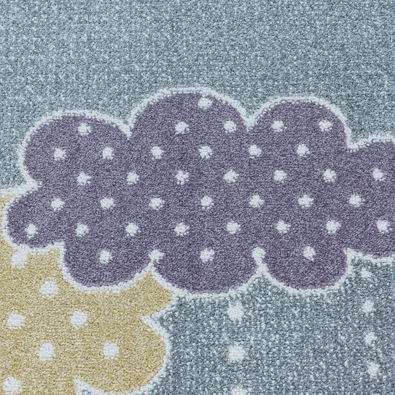 Round Children's Floor Rug - Lucy Clouds Gray