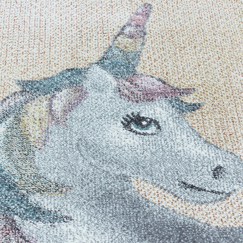 Round Children's Floor Rug Unicorn - Fleurtje Yellow