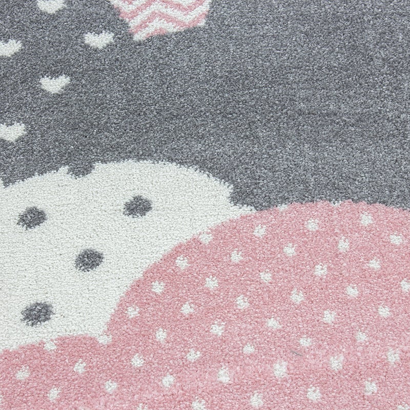 Round Children's Floor Rug - Bambi Clouds Pink