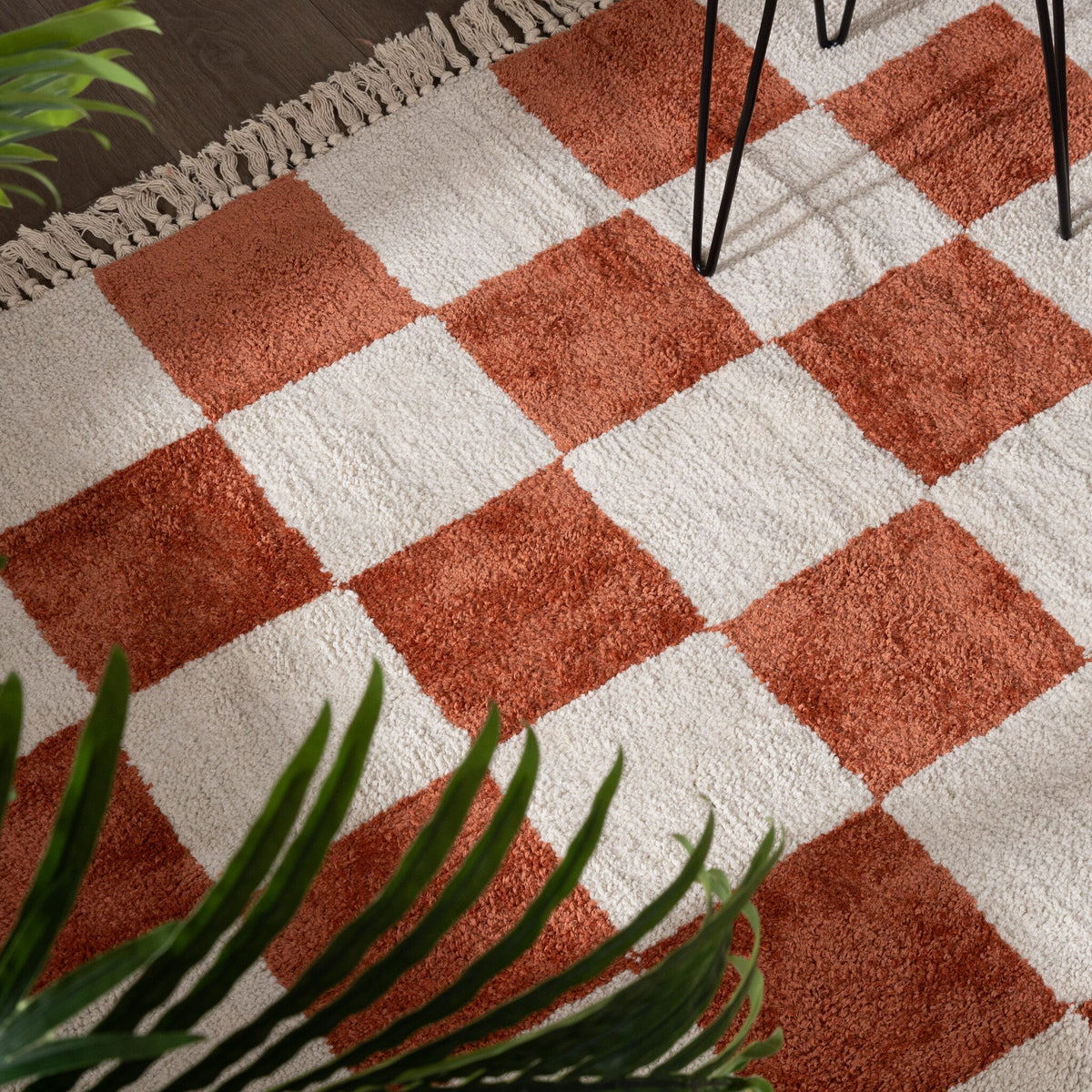 Checkerboard Rug - Blox Fringe Terracotta