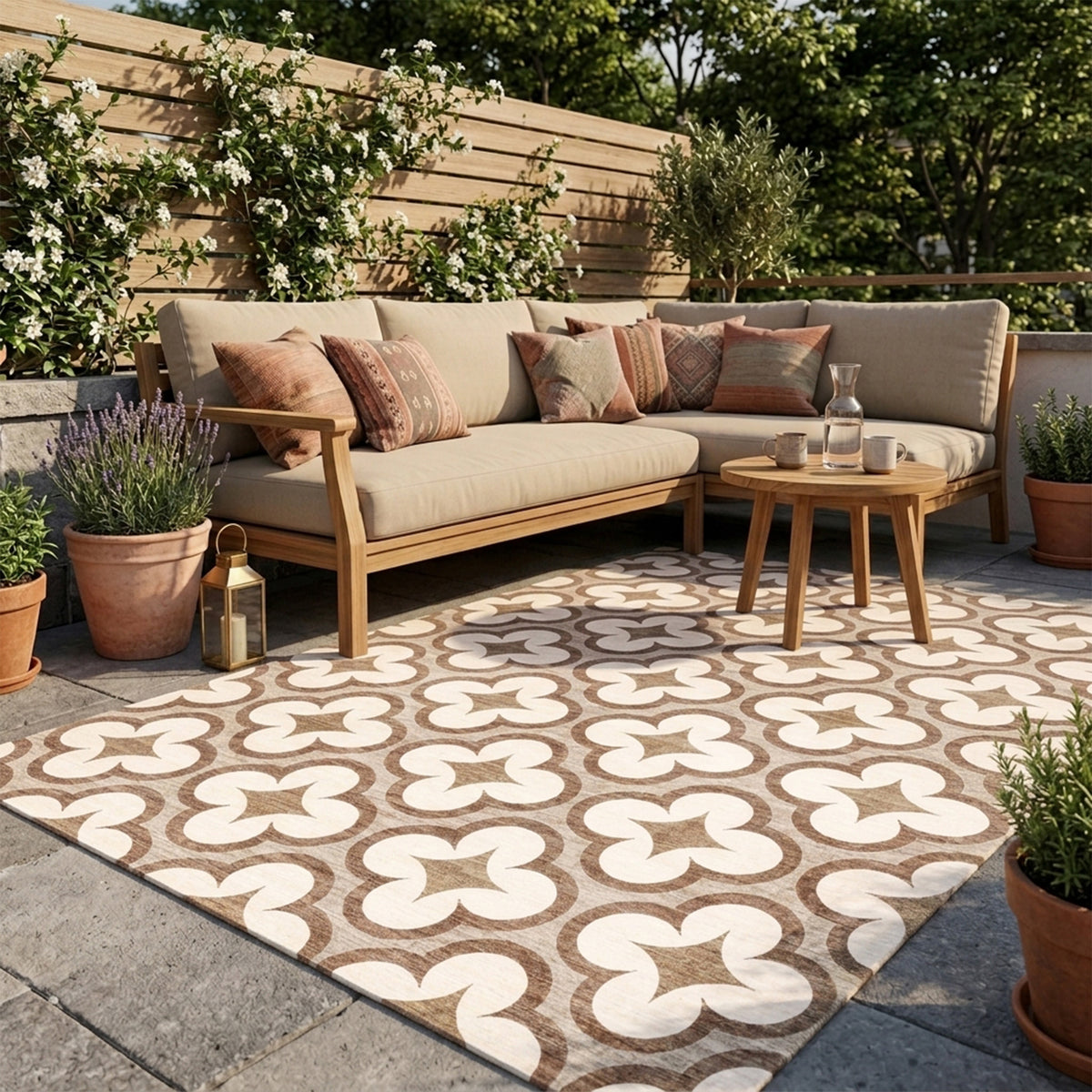 Tapis d'extérieur géométrique - Mosaic Clover Terracotta