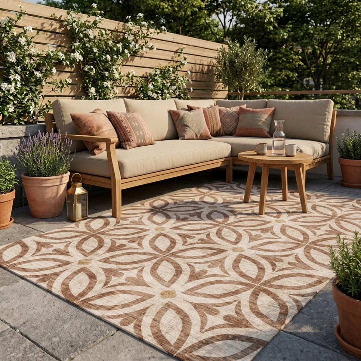 Tapis d'extérieur géométrique - Mosaic Petal Terracotta