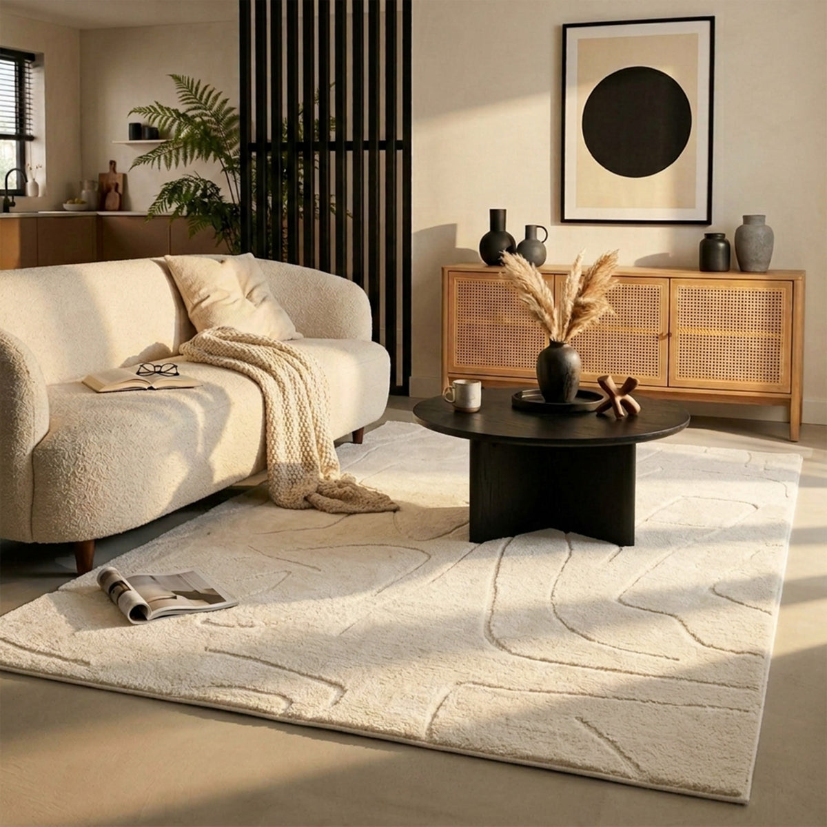 Tapis japandi - Yori Abstract Lines Crème