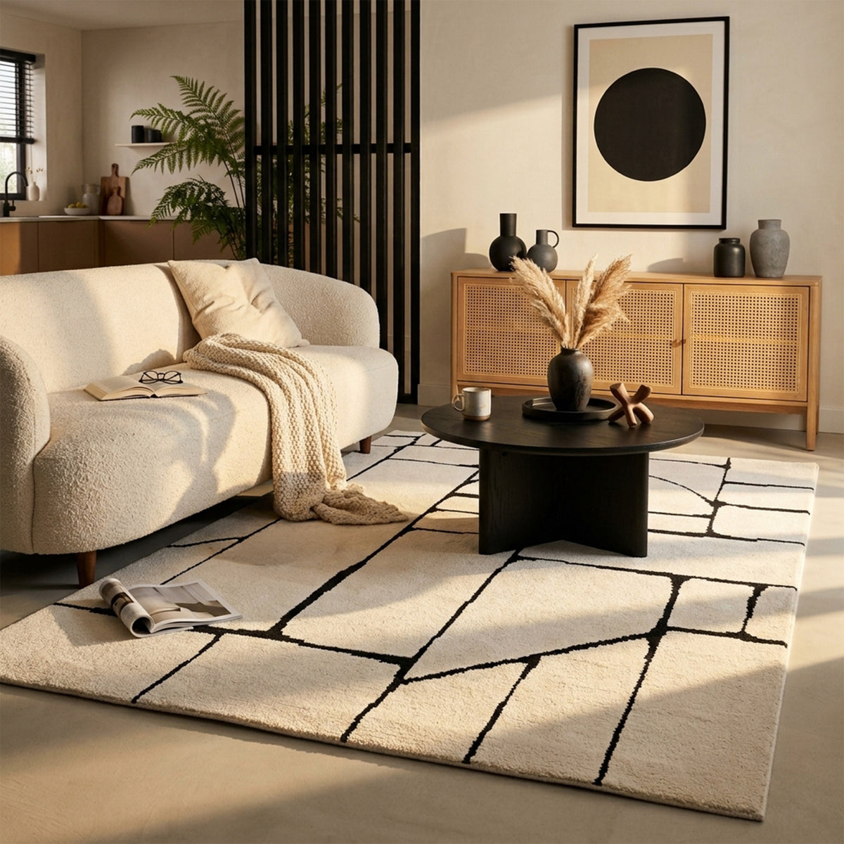 Tapis japandi - Yori Blocks Crème/Noir