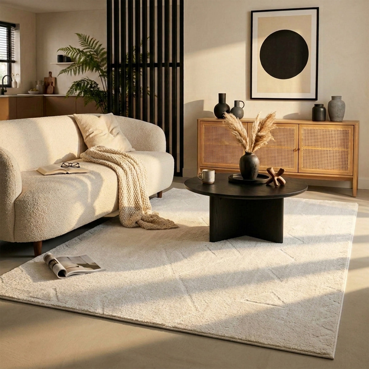 Tapis japandi - Yori Geo Crème/Blanc