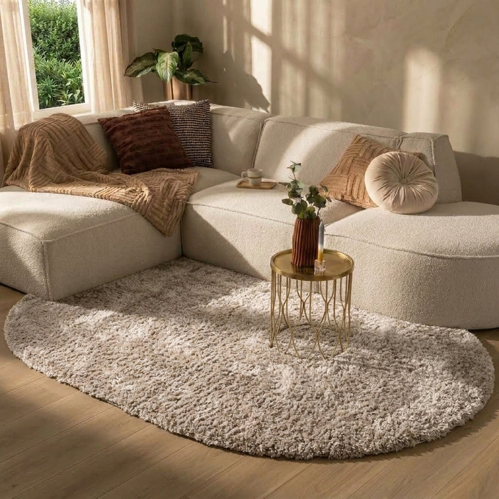 Oval Shaggy Rug - Blaze Beige/Grey