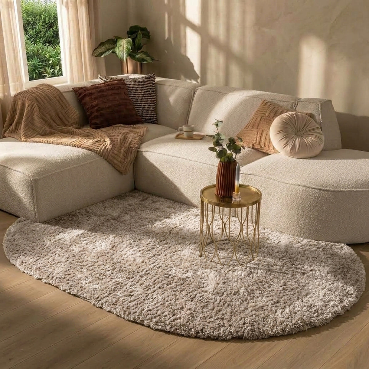 Tapis shaggy ovale - Blaze Beige/Gris