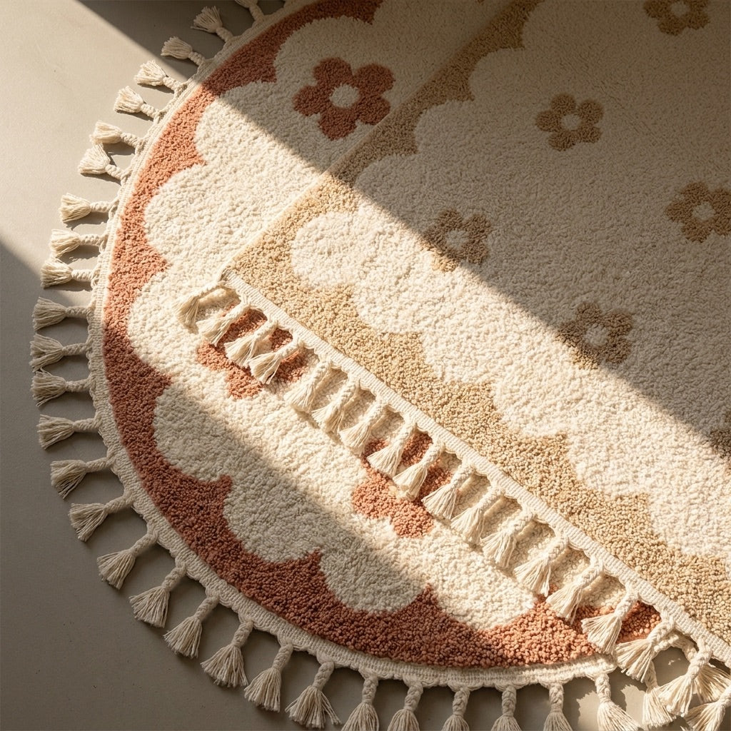 Washable children's rug - Moos Flower Cream