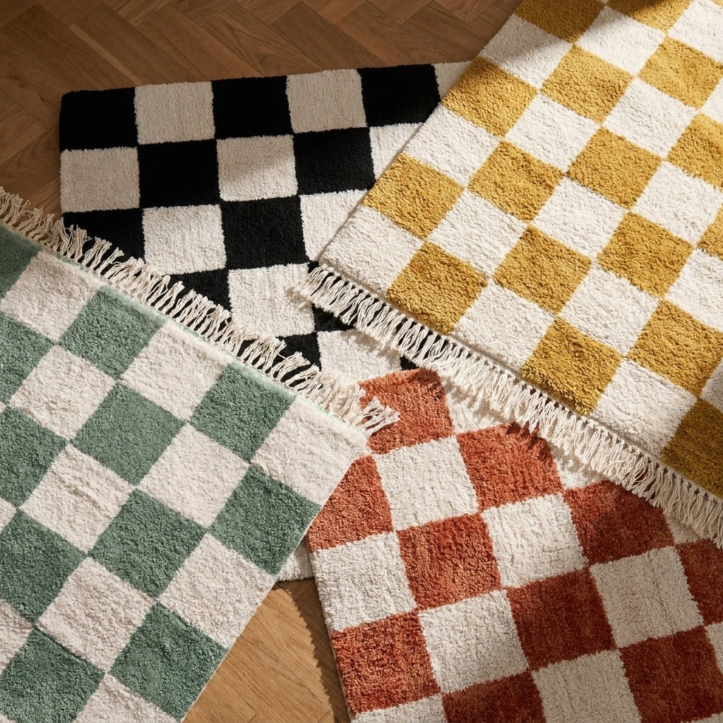 Checkerboard Rug - Blox Fringe Black