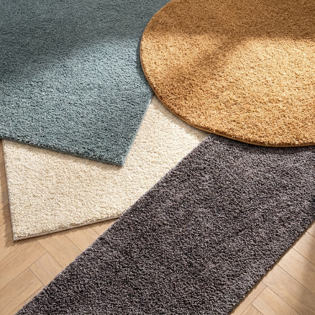 Round High Pile Rug - Solid Beige