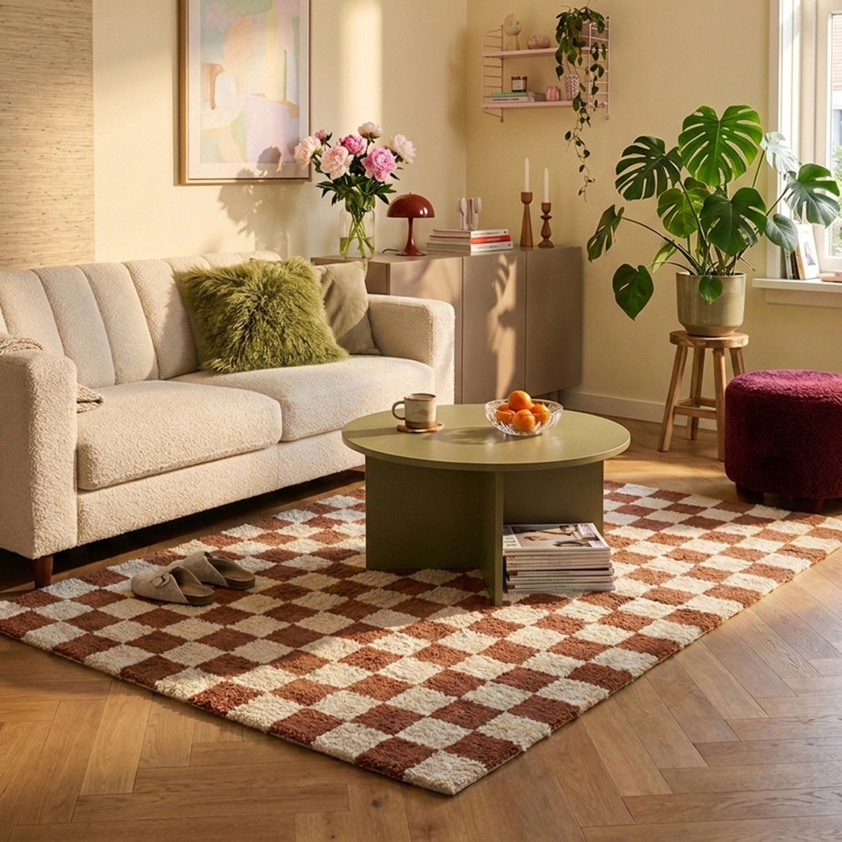 Tapis rétro - Gambit Marron/Blanc