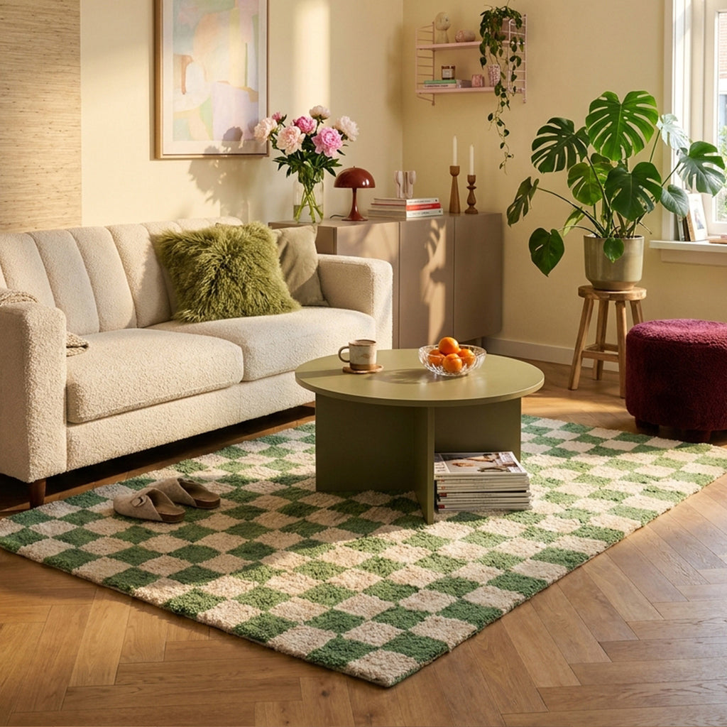 Retro Rug - Gambit Green/White