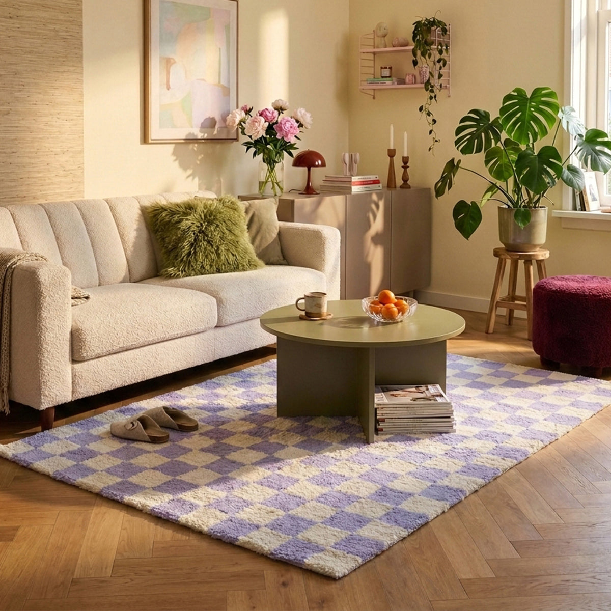 Tapis rétro - Gambit Lilas/Blanc