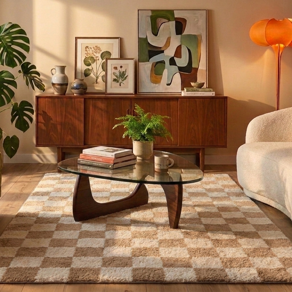 Tapis rétro - Gambit Beige/Blanc