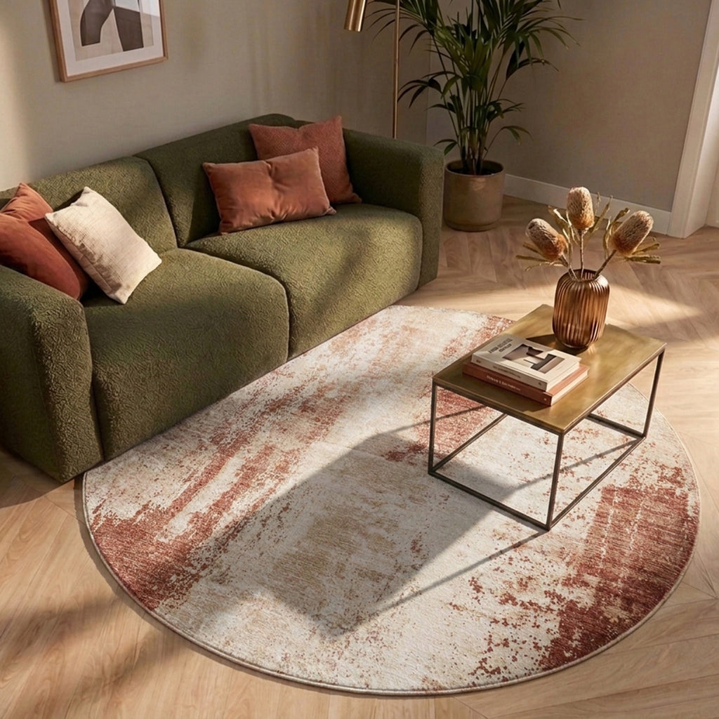 Round abstract rug - Rusty Brown