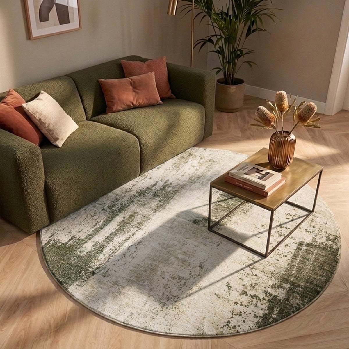 Tapis rond abstrait - Rusty Green
