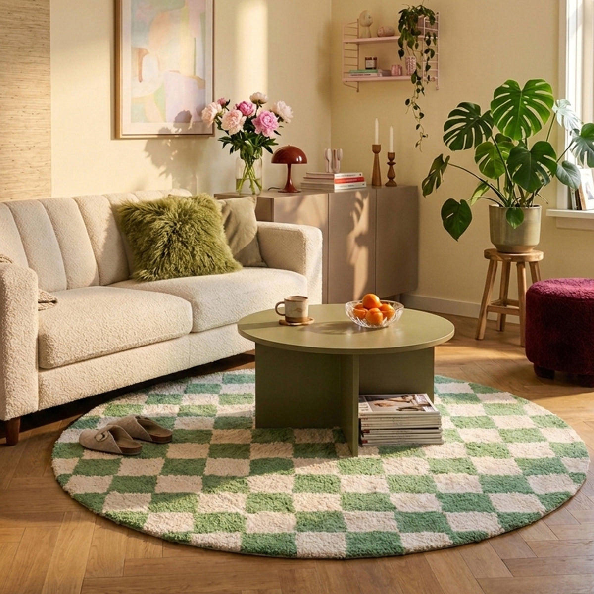 Tapis rétro rond - Gambit Vert/Blanc