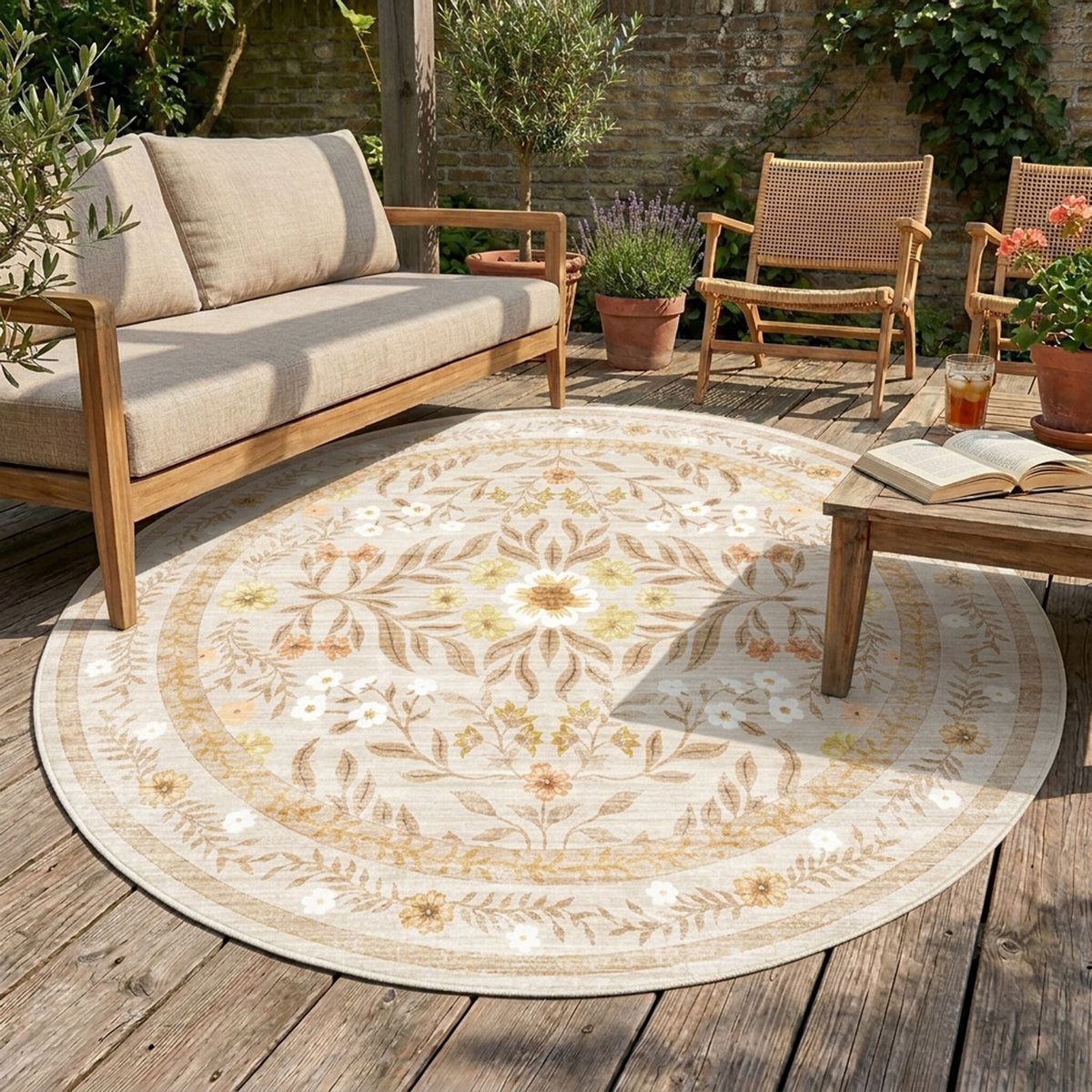 Rond vintage buitenkleed - Luana Geel