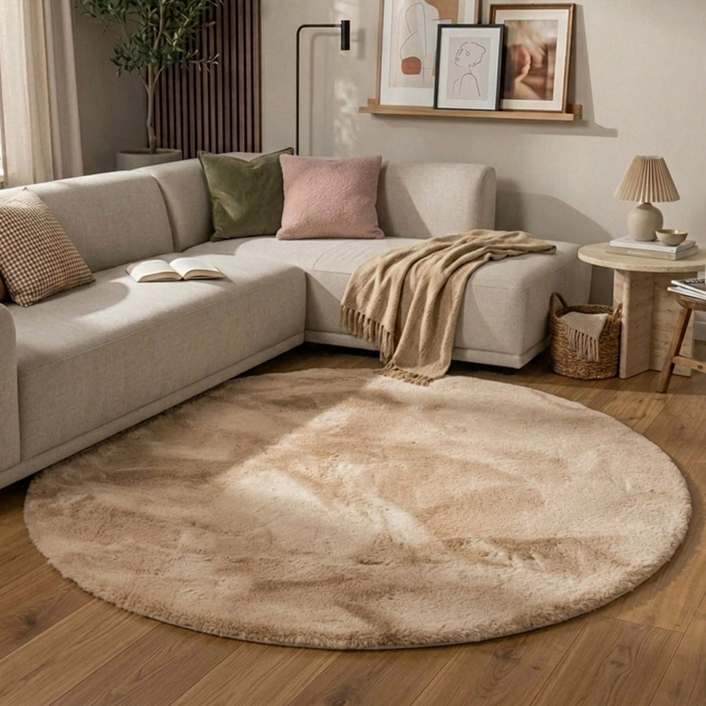 Round High-Pile Rug – Comfy Supreme Beige