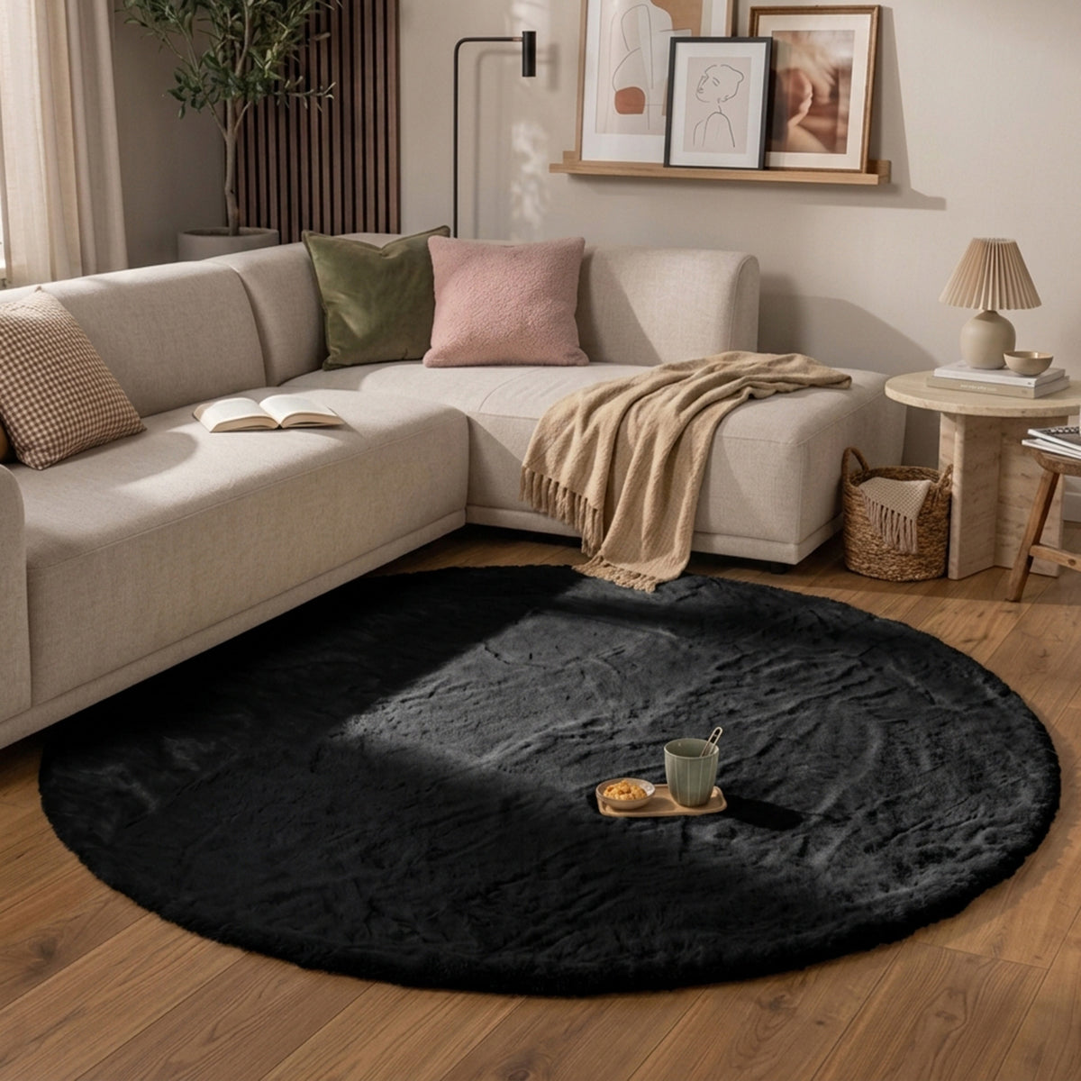 Tapis rond à poils longs - Comfy Supreme Noir
