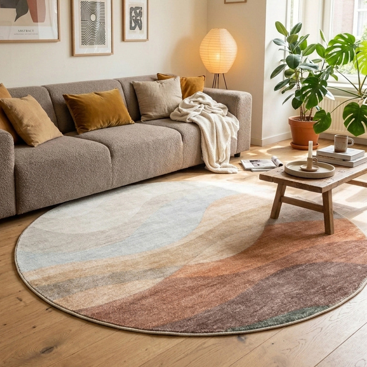 Tapis rond moderne - Field Terra Rouge