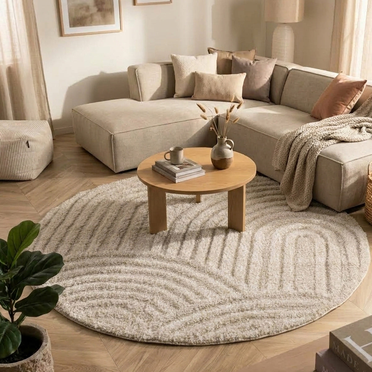 Tapis rond scandinave - Lova Arches Beige