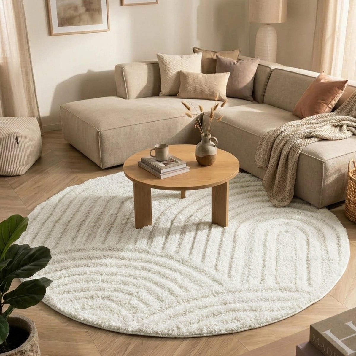 Round Scandinavian Rug - Lova Arches Cream