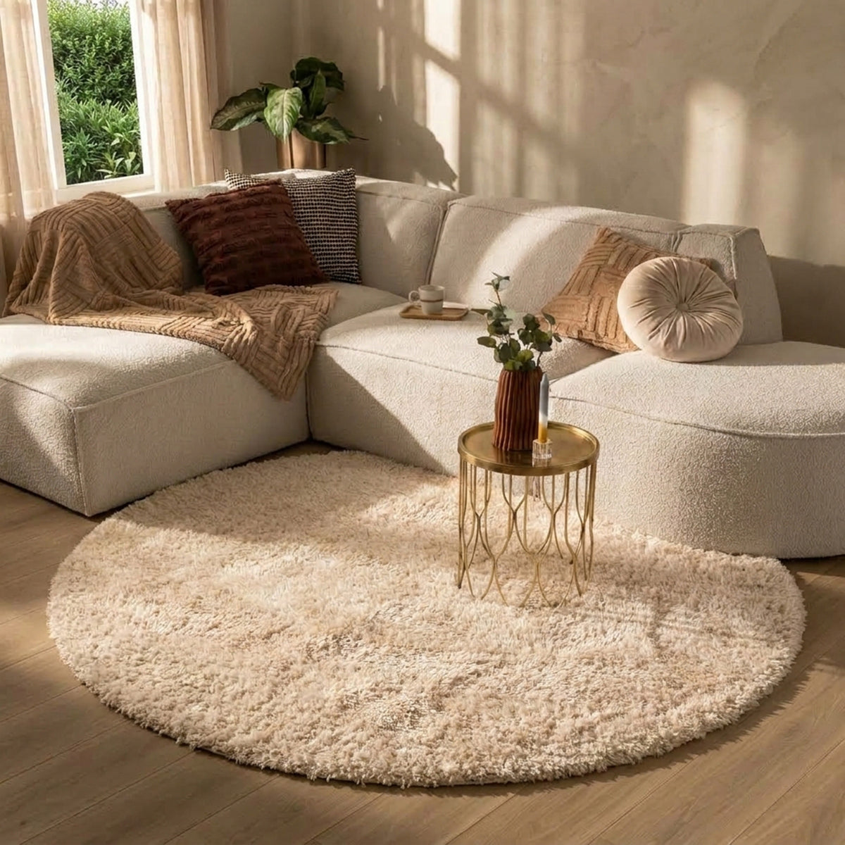 Tapis shaggy rond - Blaze Beige