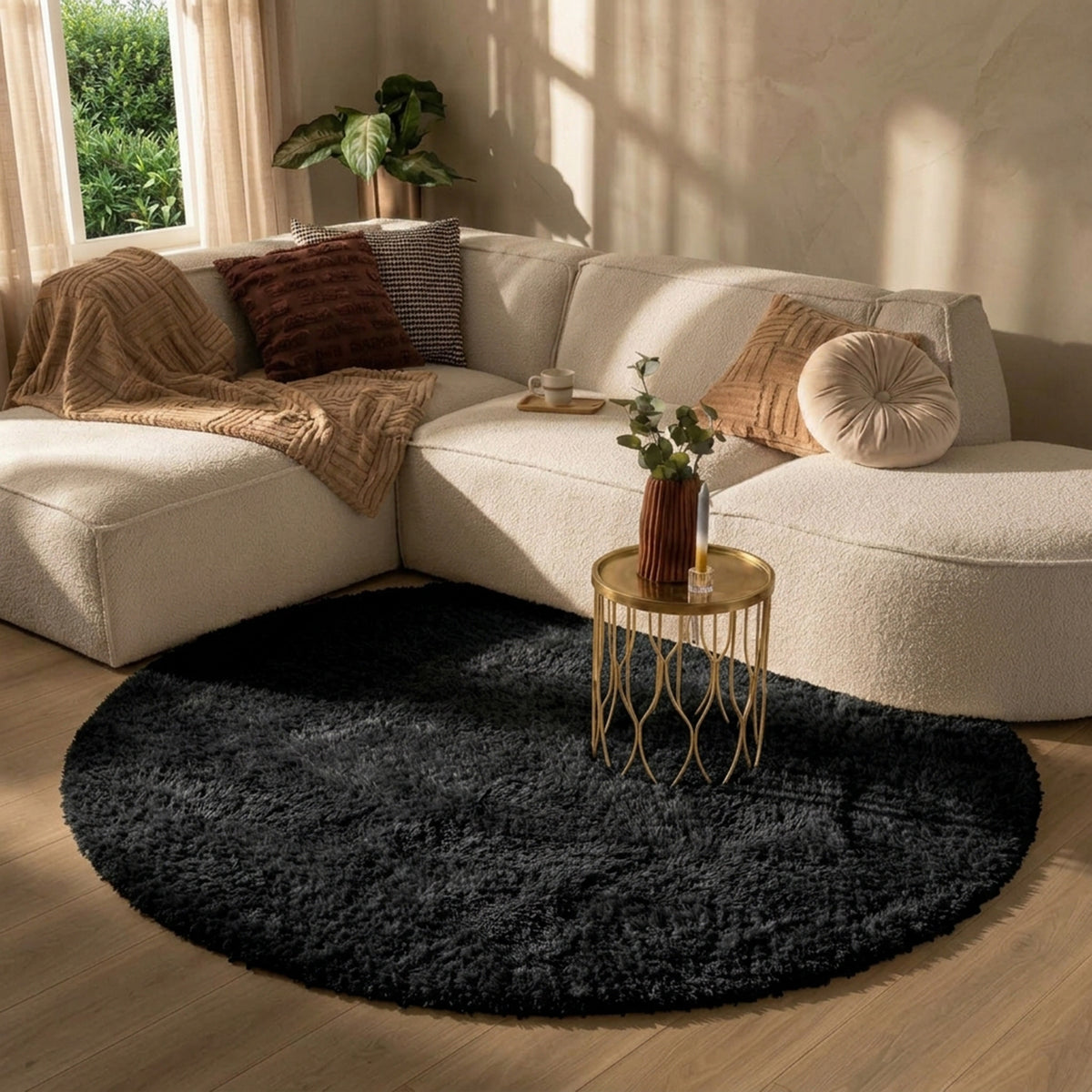 Tapis shaggy rond - Blaze Noir
