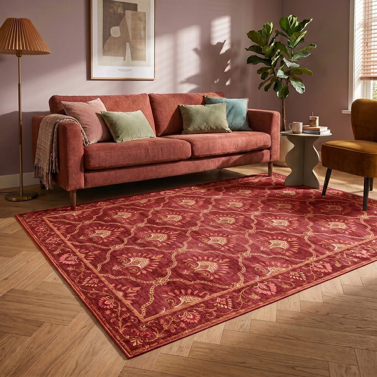 Tapis vintage - Sage Grid Rouge