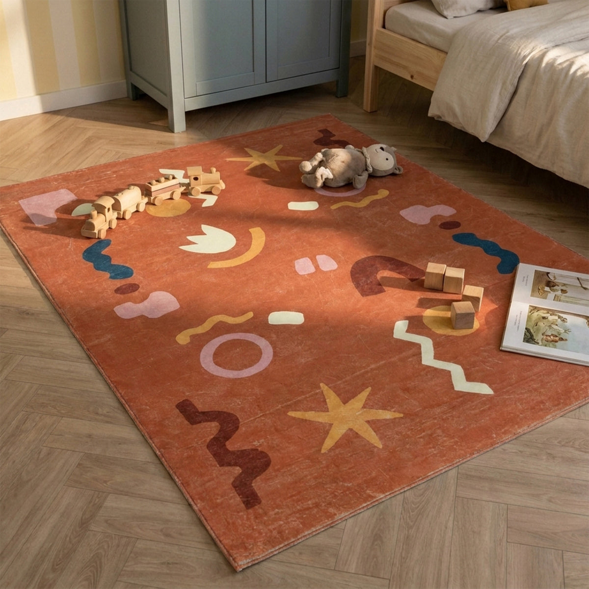 Tapis pour enfants lavable - Billy Shapes Terracotta