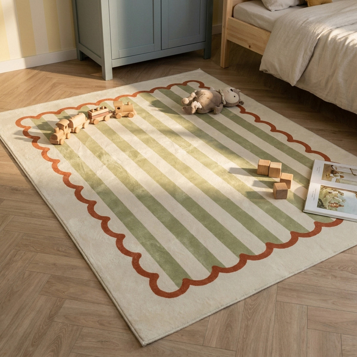 Tapis pour enfants lavable - Billy Stripes Vert