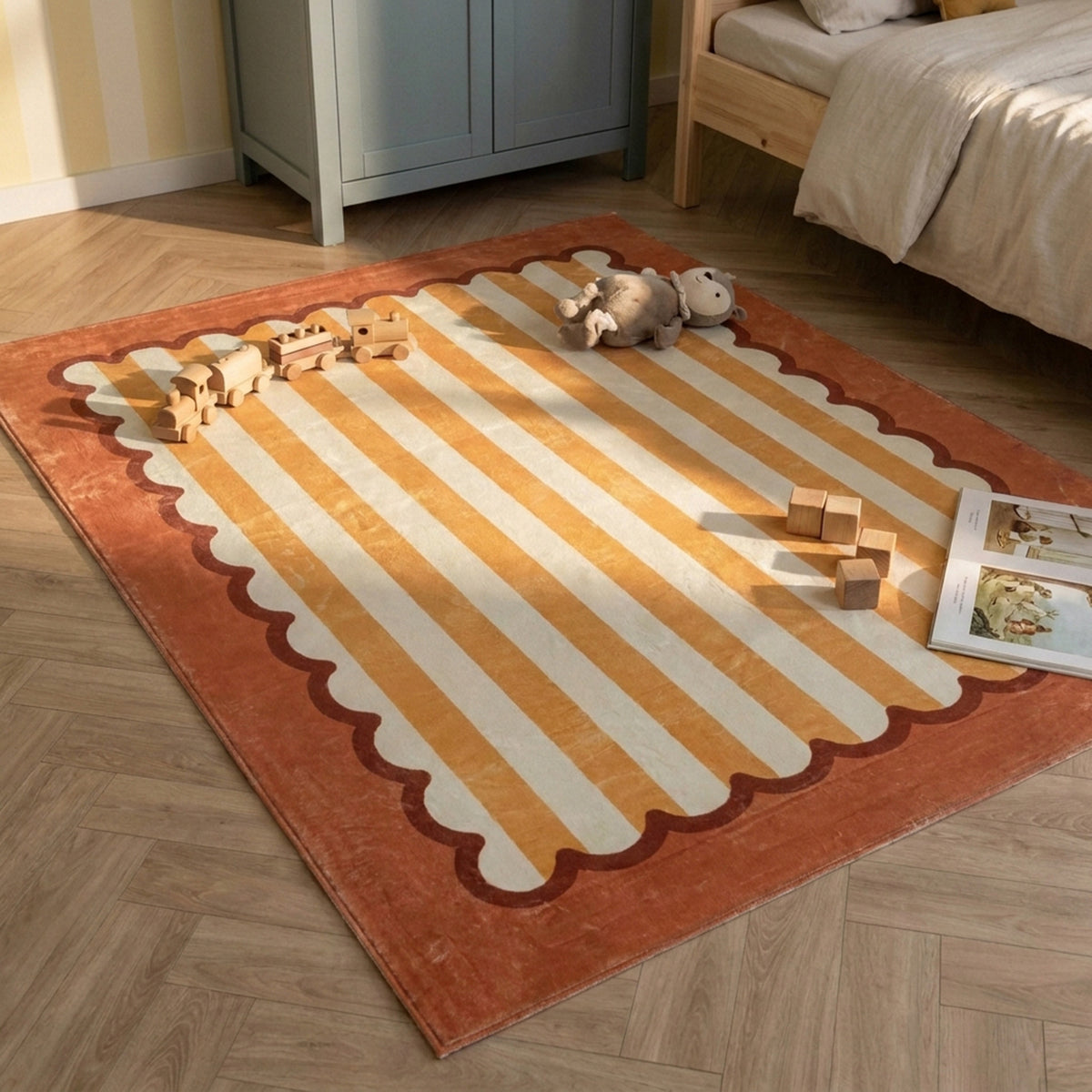 Tapis pour enfants lavable - Billy Stripes Terracotta