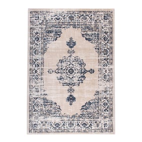 Tapis vintage - Deep Madellion Blanc/Bleu - product
