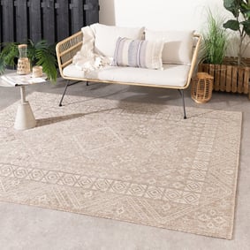 Tapis d'extérieur en jute - Atlas Aztec Marron/Crème