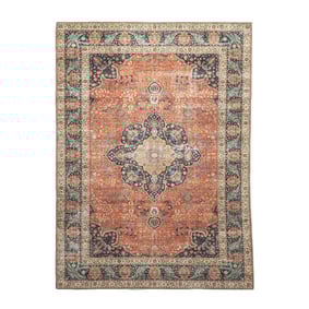 Tapis rond en jute d'extérieur - Kairo Medaillon Terra/Bleu Foncé - product