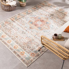 Tapis rond en jute d'extérieur - Kairo Medaillon Crème/Multicolore