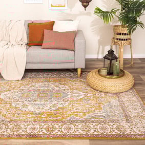 Tapis vintage - Thirza Medaillon Jaune Ocre/Multicolore