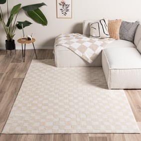 Tapis japandi - Yori Checkerboard Crème