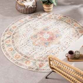 Tapis ovale d'extérieur vintage - Kairo Medaillon Crème/Multicolore